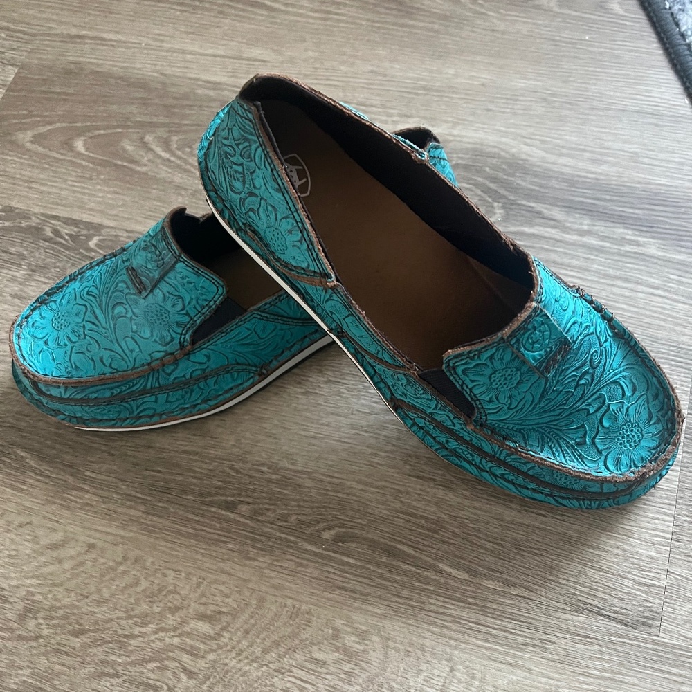 Ariat Teal Embossed Floral Loafers